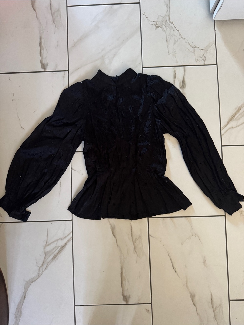 Topshop Black Long Sleeve Peplum Top